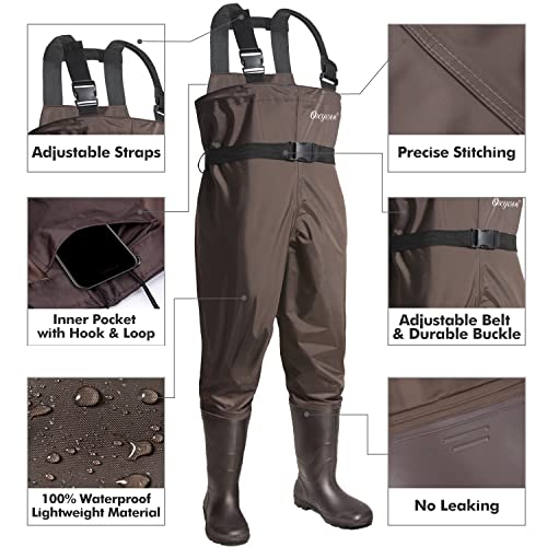 image for OXYVAN Chest Waders with Boots for Men & Women, Nylon/PVC Lightweight 