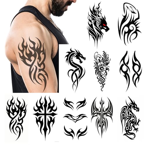 Large Tribal Temporary Tattoos for Men & Women – 10