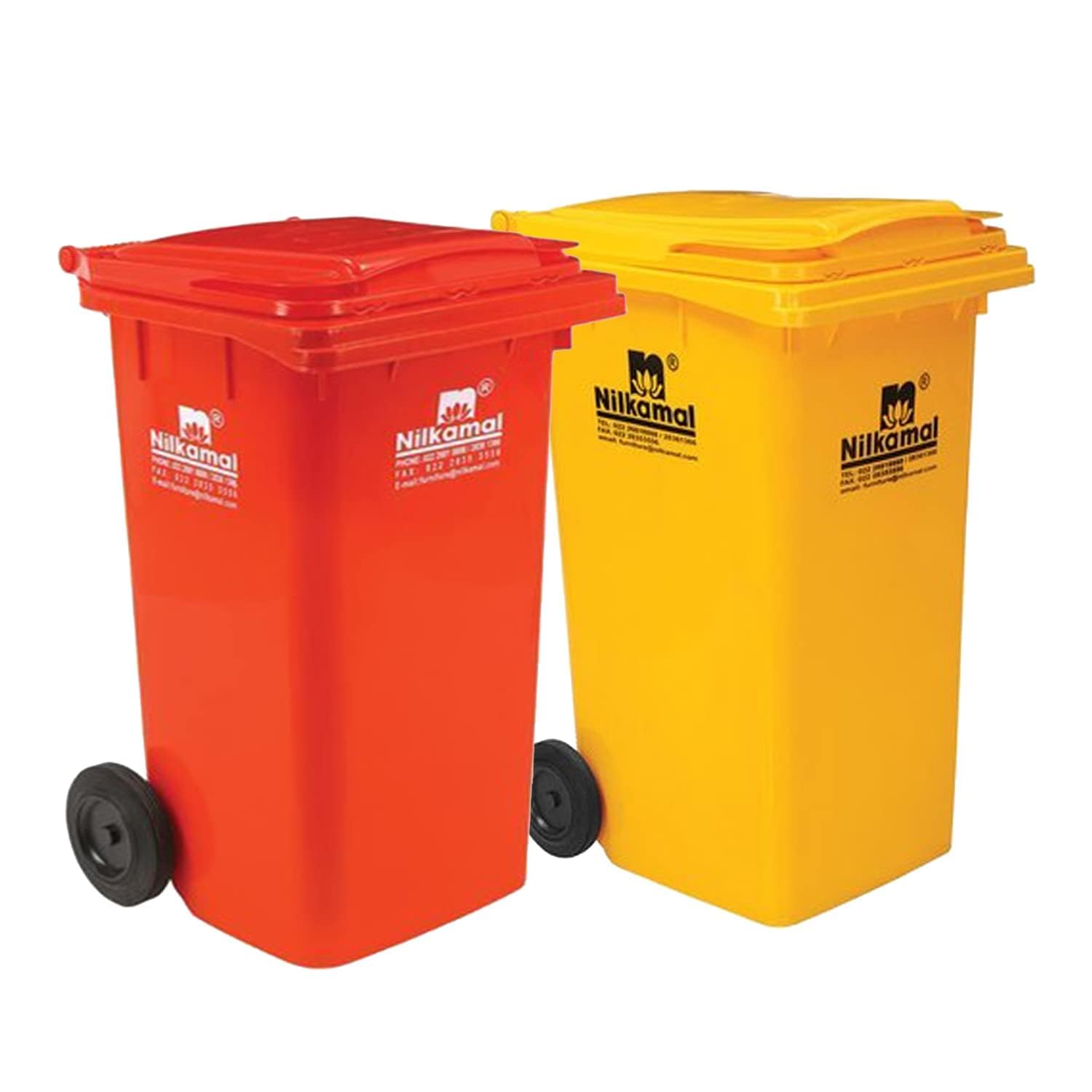 Groovy Enterprises Nilkamal Dustbin | 120 Liter | Big dustbin with lid and extra large size | Dustbin with wheels | Outdoor garbage cans | Red & Yellow |Pack of 2