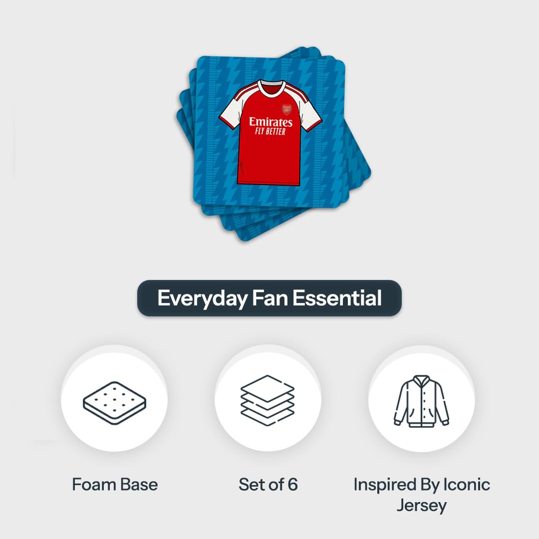TACKLE FROM BEHIND Arsenal Wooden Football Coasters with Foam Base, Set of 6, Square, 3.5x3.5 Inch 4