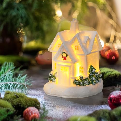 Edificios coleccionables de navidad en resina con luces para maquetas y alta decoración 8