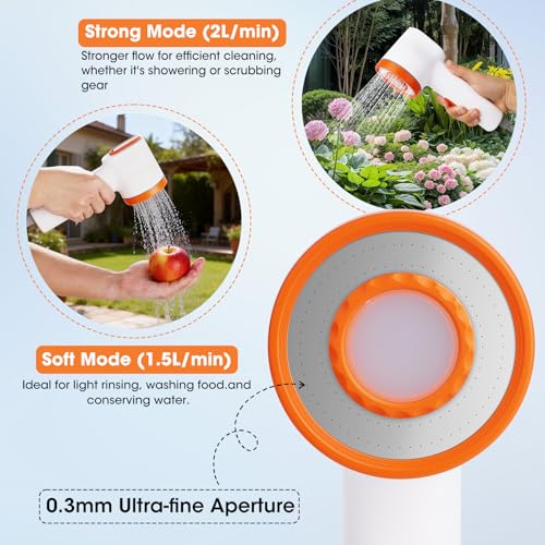 Cabezal de ducha portátil recargable con filtro y bomba de agua integrada, ducha portátil para camping con cubo plegable y luz LED para lavado de autos, baño de mascotas y viaje al aire libre miniatura 5