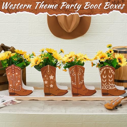 Image of 12 Set Western Cowboy Boots Flower Boxes Centerpiece Boot Shape Gift Boxes Party Decoration Vase Centerpieces for Tables for Rodeo Birthday Baby Shower Wedding Supplies