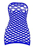 LemonGirl Women's Mesh Lingerie Fishnet Babydoll Mini Dress Free Size Bodysuit Blue