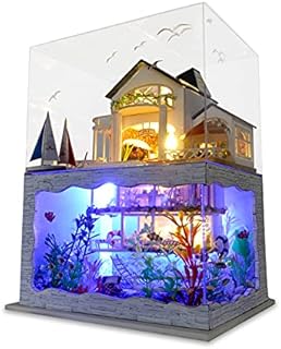 Cuteefun Miniature DIY Dolls House Kit, Wooden Doll house Kit with Furniture, Music Box and Dust Cover, Handmade Crafts for Adults, 1:24 for Birthday, Valentine's Day Father's Day(Hawaii Villa)