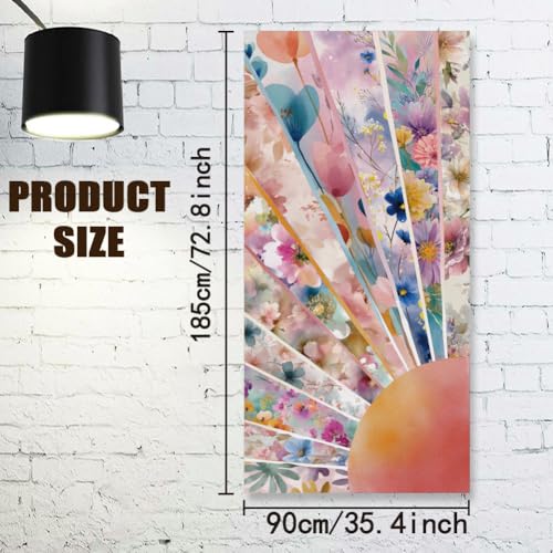 arricraft 1Pc Polyester Door Decorative Cover, Boho Floral Patterns Backdrop Banner Front Door Porch Sign Photography Background for Home Party Porch Decor 72.8x35.4 Inches by arricraft - Used condition - Image 2