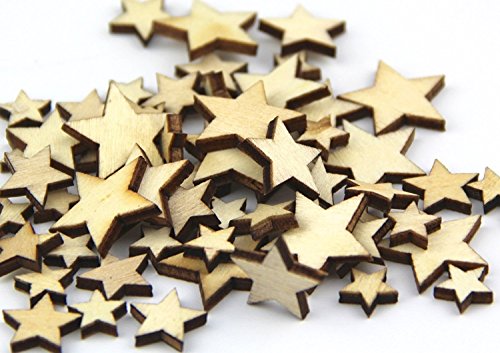 Namvo 200 Pieces Wooden Stars Blank Wood Star Slices Mixed Size Natural Wood Color Little Star Shaped Wooden Crafting Sewing Scarpbooking DIY Buttons - Image 2