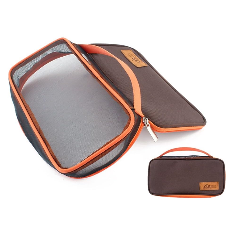 Helilyco Tableware Bag Camping, Picnic, Backpacking Cutlery Storage Pouch with Drain Function, Oxford Cloth Utensil Case, 24x12x12cm, Brown