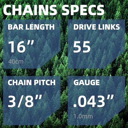 16 Inch Chainsaw Chain for Stihl 16 Inch Replacement Chains 3/8\" LP Pitch, 043\" Gauge, 55 Drive Links Fits for Stihl MS170, MS171, MS180c, 3610 005 0055, R55 61PMM355-2 Chains - Thumbnail 2
