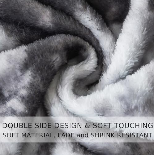 Fuzzy Blanket Twin Size - Tie Dye Grey, Soft and Comfy, Plush and Furry Faux Fur, Reversible Queen Blankets for Twin/Twin XL Extra Long Bed, 66x90 Inches,Tie Dye Grey