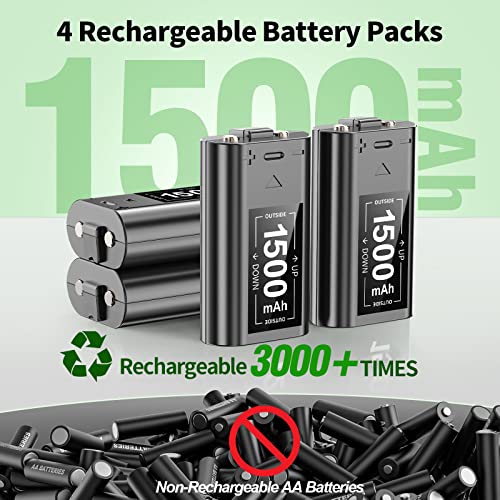 Rechargeable Battery Pack For Xbox Controller, 4 Packs 1500Mah Rechargeable Controller Battery Pack For Xbox Series X/S/One X/S/Elite/Core Controllers, Charger Station For Xbox Controller Battery Pack #TOP4