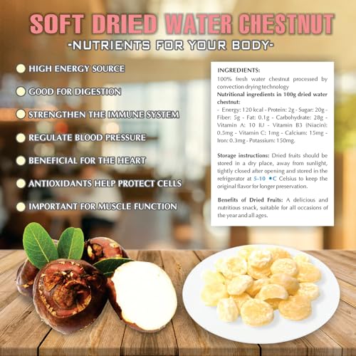 SOFT DRIED WATER CHESTNUT 5.29oz (150g) VIETFARMFOOD: Convection dried fruit with a little sugar, salt, natural sweetness, soft when chewed. Suitable for snack, healthy dessert for all ages