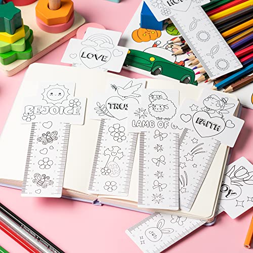 X1Zuue 70Pcs Easter Color Your Own Bookmark Rulers,  Jesus Cross Measuring Ruler Bookmarks Diy Coloring Blank Bookmark For Easter Party Favors Classroom Student Rewards Goodie Basket Fillers #TOP4