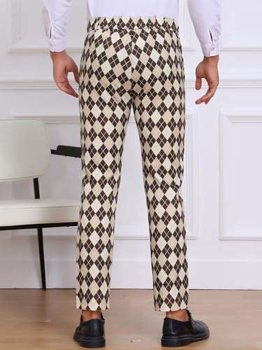 Lars Amadeus Argyle Pattern Pants for Men's Flat Front Retro Trousers Plaid Printed Golf Pants3
