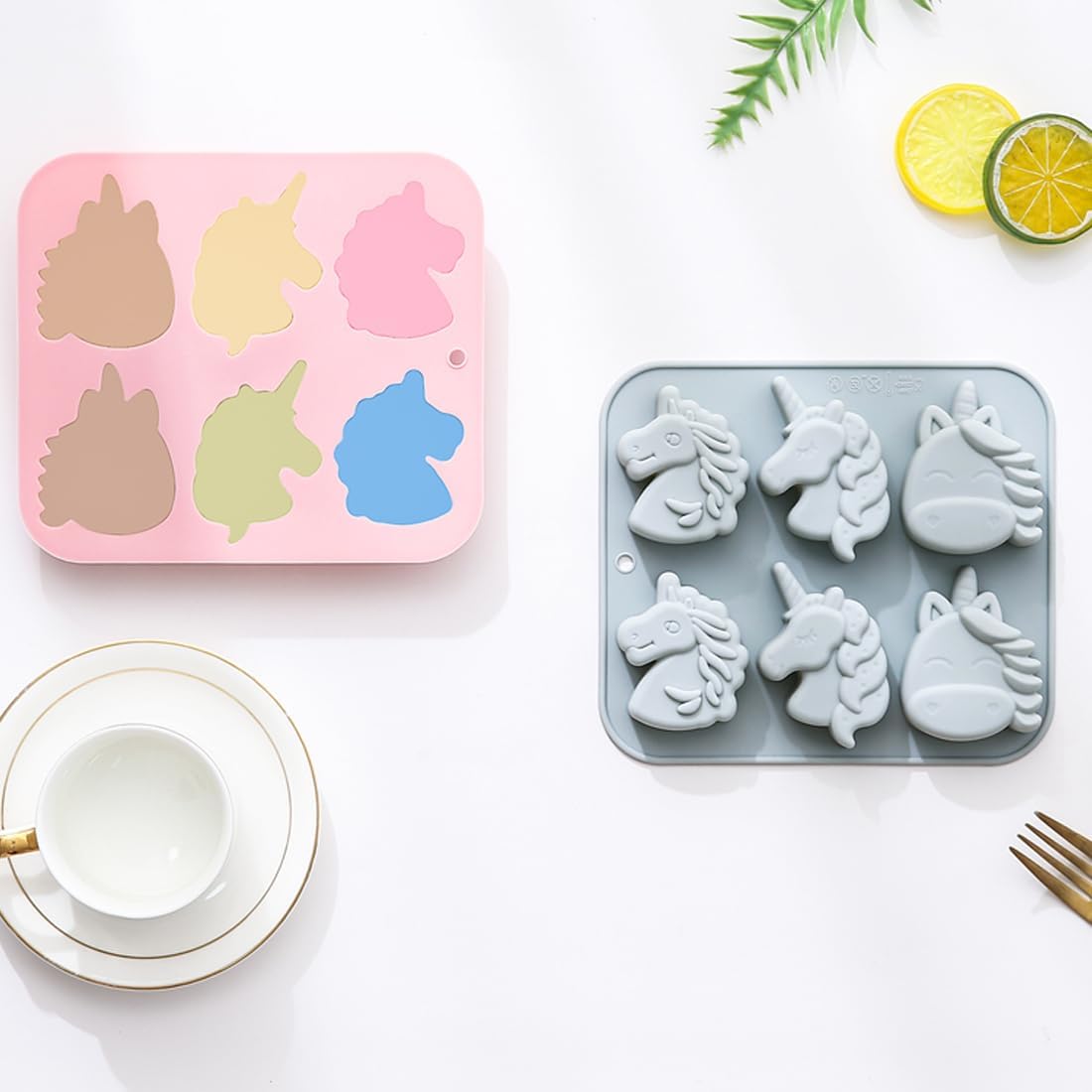 2-Pack 3 Different Unicorn Shape Candy & Chocolate Silicone Mold, Non-Stick