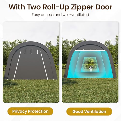 Heavy Duty Carport 12X25FT, Portable Garage with 2 Roll Up Doors Vents and Metal Round Roof, Outdoor Storage shed Car Port Canopy Tent for Garden Tools, Vehicle Truck Boat, Party, Dark Gray