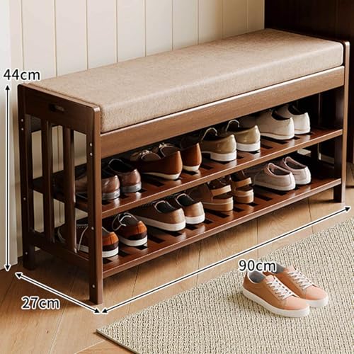 Banc à chaussures en bambou de 89,9 cm avec coussin confortable - 4
