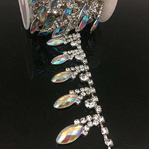 FQTANJU 2 Yard Silver AB Crystal Rhinestone Trim Chain Hand Made Applique Bridal Trimming Belt for Sewing Crafts Fashion DIY Jewelry Dress Fringe Embellishment by FQTANJU - Image 6