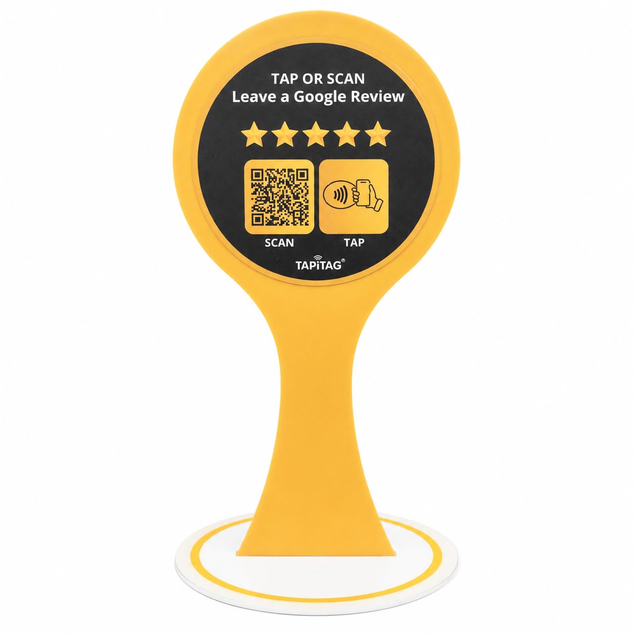 TAPiTAG Google Review Stand with NFC & QR Code (Lollipop, Acrylic, Gold/Black, Supplied Flat Pack)- NO Subscription – Tap or Scan to Leave a Google Review, No App Needed, Works with iPhone & Android