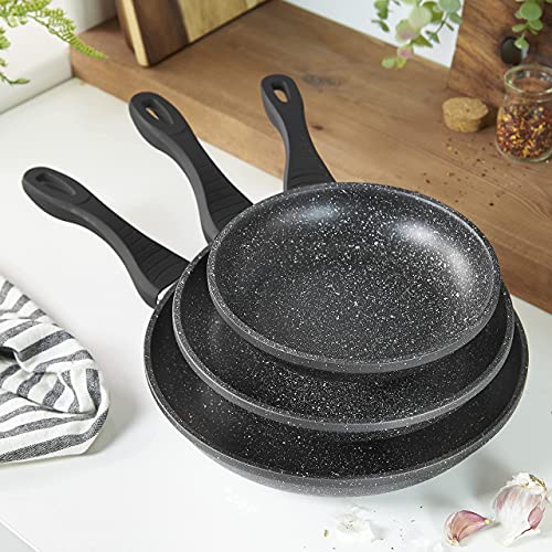 Sovereign Stone 20cm, 24cm, 28cm Non-Stick Frying Pan Forged Aluminum High-Tech Marble Effect Coating | Suitable for use on Gas, Induction, Electric and Ceramic hobs. (28cm) 3 Gallery Image