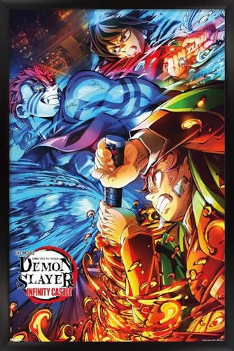 Demon Slayer: Infinity Castle (2025) - Battle Key Art Wall Poster, 34L" x 22.4W", Black Framed Version