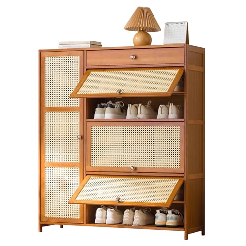 Meuble à chaussures compact en bois de bambou pour organiser une entrée encombrée