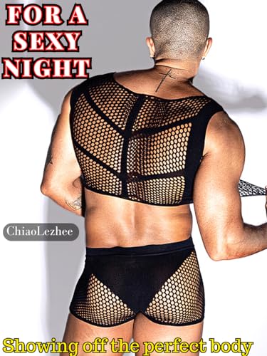 Men's Tank Tops Mens Sexy Sheer Mesh Fishnet Crop Top Shirt Sissy Lingerie Man Underwear for Men Clothes Gay3