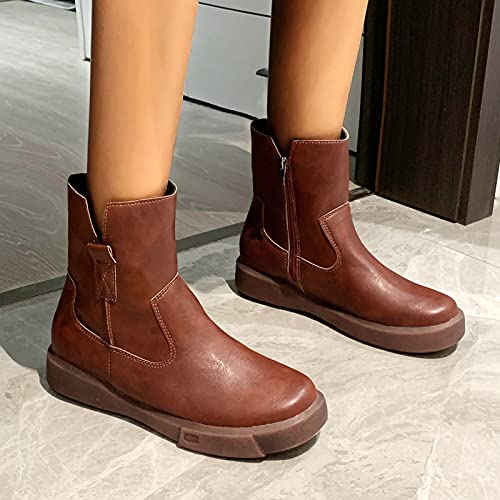 Maturegirl Ankle Boot & Booties For Women,Women 𝒮 Chukk+A𝒮 Comfortable Slip On Pu Leather Short Boots Round Toe Slip On Boot Causal Walking Dress Shoe Faux Suede Boots Women (Brown, 8.5) #TOP1