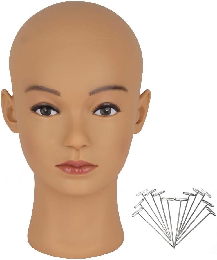 Hairway Female Professional Cosmetology Training Mannequin - Bald Mannequin Head for Wigs Making and Display - With Free T-Pins (Light Brown 21.5 Inch)