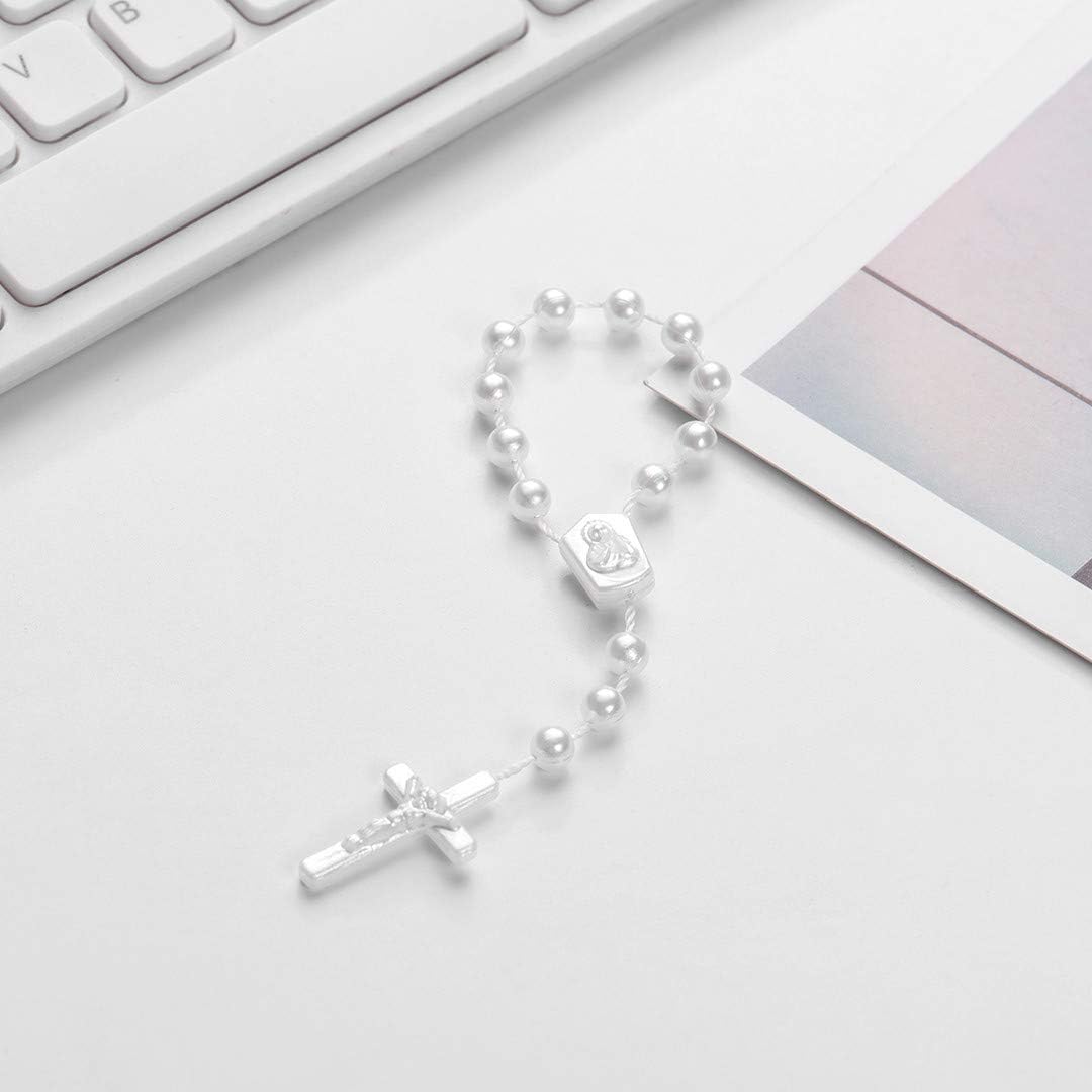 24 Pcs White Mini Rosaries, Catholic Party Favors with Angel