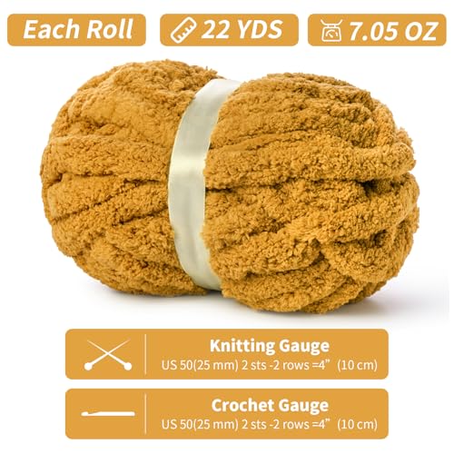 Image of 10 Pack of Jumbo Chunky Yarn for Hand Knitting,10# Super Bulky-Fluffy Chenille Yarn, 220 yds /70.5 oz Soft Thick Yarn for Crocheting Chunky Knit Throw Blankets.(Turmeric)