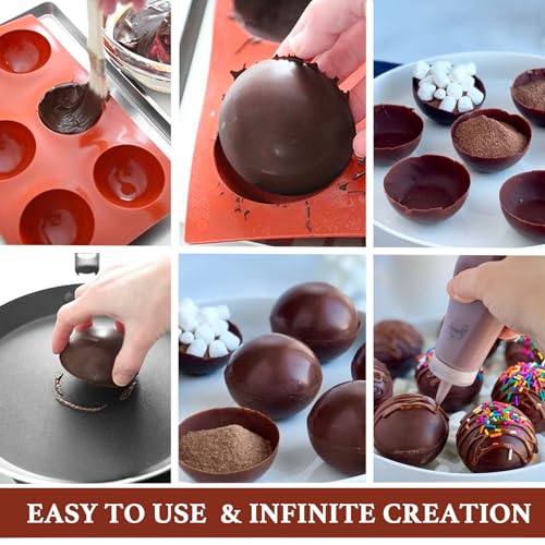 Image of Hot Chocolate Cocoa Bomb Molds Hemisphere Silicone 2 Inch 4 Pack, Semi Ball Mould 6 Cavity Large Circular, BPA Free Non-Stick Half Sphere Holiday Valentine DIY Cake Jelly Dome Mousse