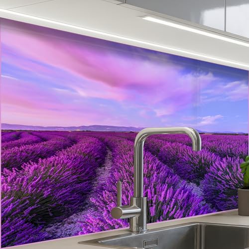 KitchenYeah© Paraschizzi Cucina Adesivo 60x80 cm Pannello Parete per Paraspruzzi Adesivi Muro Lavanda - Viola - Fiori - Natura