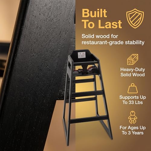 Image of Black Wooden Bar Height Restaurant High Chair - Stackable Rubberwood Dining Chair for Bar Height Tables, Easy-Clean Finish, Commercial Restaurant Seating