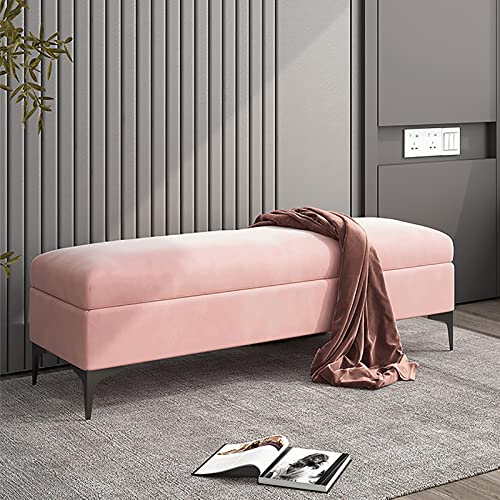 TMKDNNKG Banco de Almacenamiento, Banco tapizado en Terciopelo, Banco de Cama, baúl de Almacenamiento Premium para Dormitorio con Espacio de Almacenamiento, sin Necesidad de ensamblaje, Rosa, 60 x 40