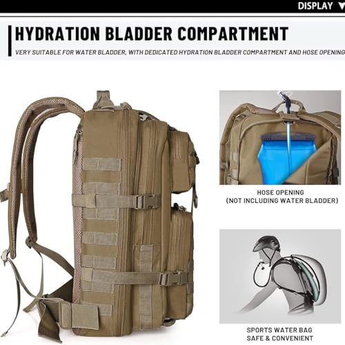 Image of REEBOW GEAR Military Tactical Backpack for Men Large Army 3 Day Assault Pack Molle Hiking Daypack Bag (Brown-Tan)