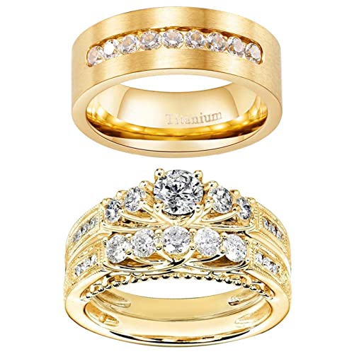 Mashan Couple Rings His Her Wedding Ring Sets For Him And Her Matching Rings Gold Plated Aaa Cz Ring #TOP30