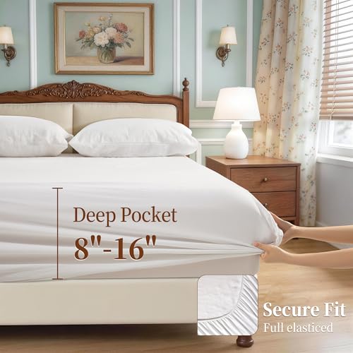 Image of 100% Linen Sheet Set 4pcs, Bedding Set Deep Pocket Up to 16 inch Moisture-Wicking, Softens with Every Wash (Bright White 90X108)