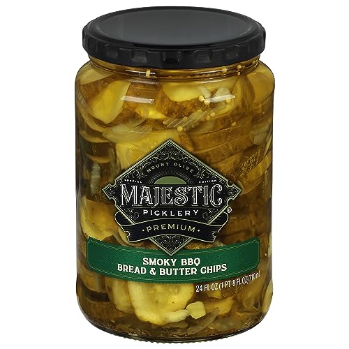 Mt Olive, Majestic Picklery Premium Smoky Barbeque Bread & Butter Chips Pickles, 24 Ounce