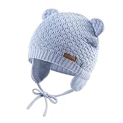 XIAOHAWANG Baby Wintermütze Jungen Mädchen Warmer Strickmützen Weicht Baumwolle-Futter mit Süße Bärenohren Winter Babymütze(Himmelblau, 0-6 Months)