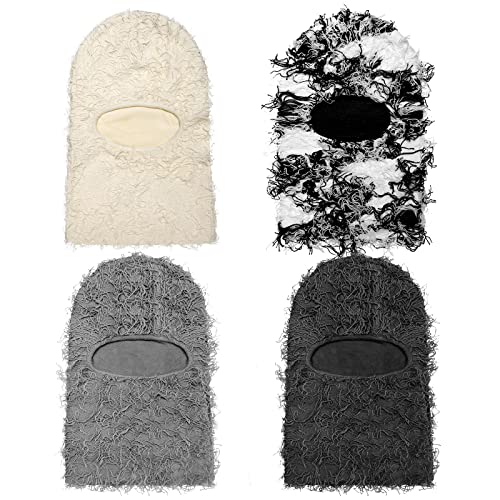 Handepo 4 Pcs Distressed Balaclava Full Face Knitted Ski Mask One Size Fits Most Winter Windproof Mask Neck Warmer Men Women (Classic Color) #TOP30