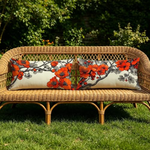 Housse coussin extérieur fleur beige 50x80 imperméable taie oreiller canapé - 5