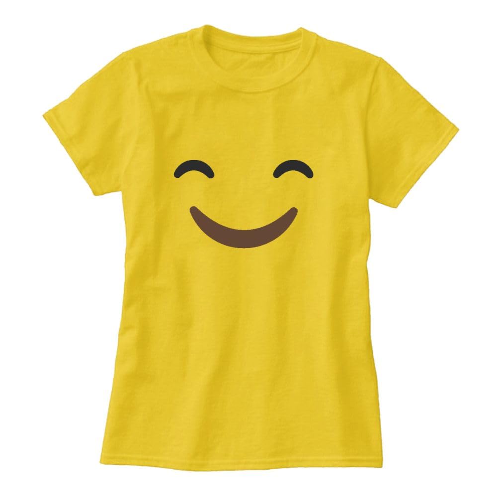 PRINTSHOP4MEAdult Yellow Smiley Face T-Shirt - Unisex Round Neck Short Sleeve Cotton T-Shirt - Soft and Comfortable Tshirt