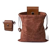 GEZHANGQUAN Collapsible Foraging Bag, Mushroom Storage, Leather & Waxed Canvas, Brown, Belt Bag, Hiking Pouch, Camping, Travel