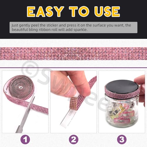 Swpeet Crystal Rhinestone Ribbon，Crystal Self Adhesive Rhinestone ，Decorative Banding Belt Sticker for Art Craft DIY Car Decoration (Champagne) 4 Rollen 4 Größen Champagner selbstklebend Strass