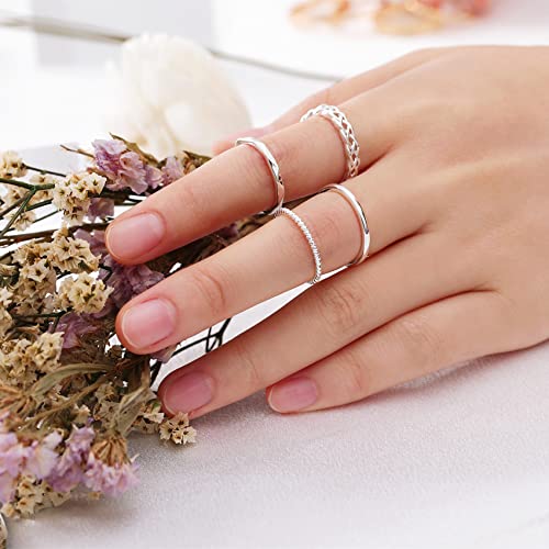 Honsny 14K Gold Rings Stacking Rings For Women Stackable Silver Rings For Teen Girls Thin Rose Gold Band Ring Set Simple Midi Thumb Finger Ring Size 4-11 #TOP3