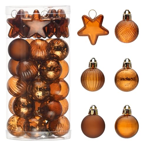 DecorbyHannah Mini Bronze Christmas Ornaments,35ct 30mm Small Christmas Tree Ornaments Decorations,Shatterproof Clear Plastic Ball Ornaments for Christmas Tree for Xmas,Halloween,Thanksgiving,Veterans