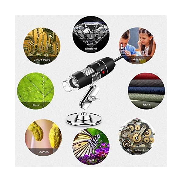 USB-Mikroskop, 1.000x Zoom, 8 LEDs, USB 2.0, digitale Mini-Mikroskop-Kamera mit OTG-Adapter und Metallständer… – Bild 3