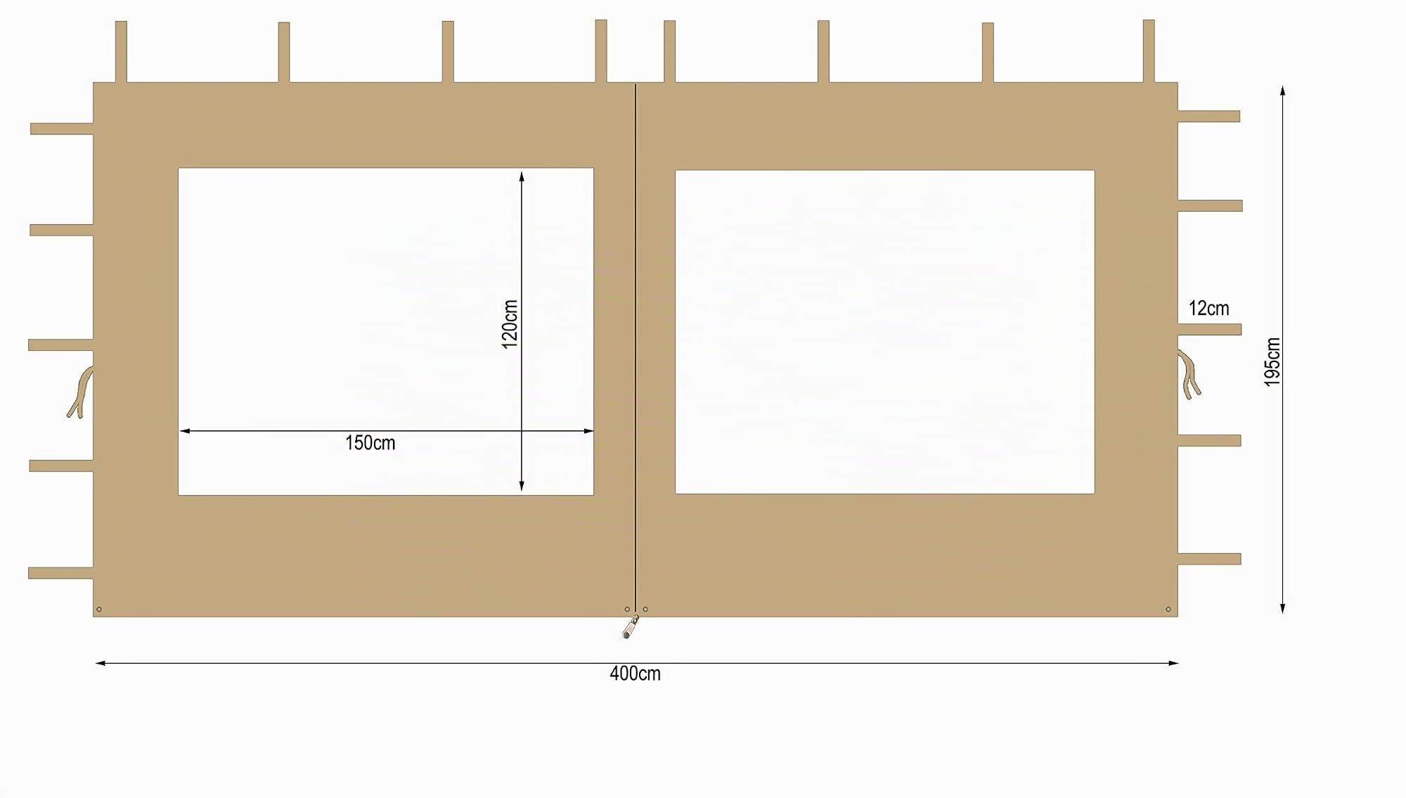 QUICK STAR 2 pannelli laterali in poliestere con finestra 300/400 x 195 cm per gazebo 3 x 4 m parete laterale beige RAL 1001 impermeabile