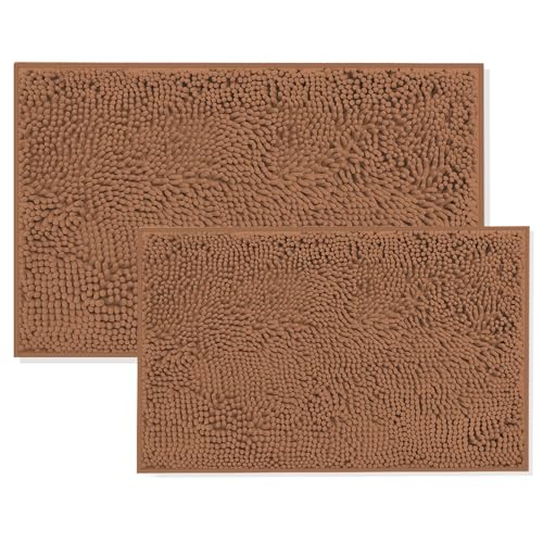 Bathroom Rugs Sets 2 Piece,Plush Bath Mat Set Quick-Dry Soft Chenille Bathroom Mat with PVC Non-Slip Backing,Absorbant Bathroom Rug Sets,Machine Washable Rugs for Shower Floor(Champagne) 16"